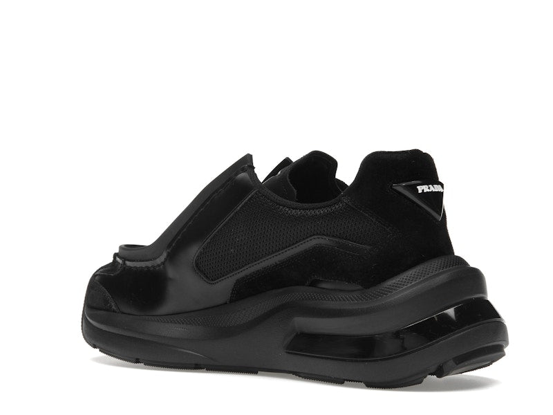 Prada Brushed Leather Sneakers Bike Fabric Suede Black