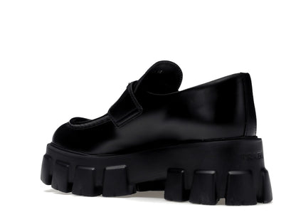 Prada Monolith 55mm Loafer Black Brushed Leather