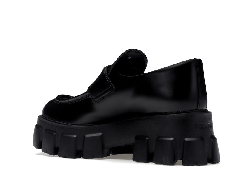 Prada Monolith 55mm Loafer Black Brushed Leather