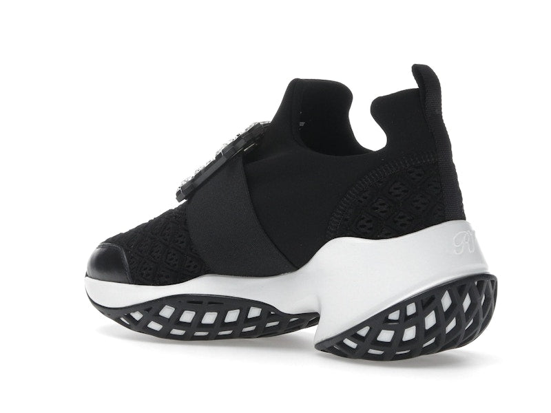 Roger Vivier Viv' Run Fabric Black White Crystal Buckle (Women's)
