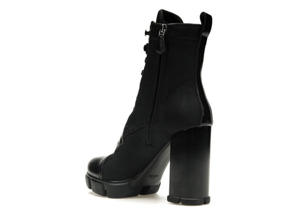 Prada 110 mm Nylon Booties Black Brushed Leather