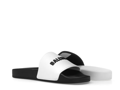 Balenciaga Pool Slides Logo White Black Alternate
