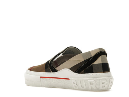 Burberry Slip On Sneakers Exaggerated Check Birch Brown White