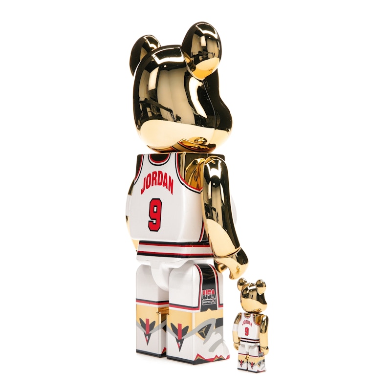 Bearbrick Michael Jordan 1992 Team USA (Dream Team) 100% & 400% Set Gold Chrome