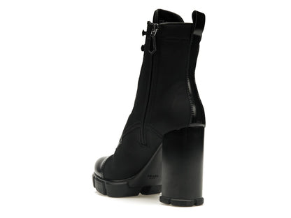 Prada 110 mm Nylon Booties Black Brushed Leather