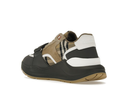 Burberry Ramsey Vintage Check Suede Leather Sneakers Grey Archive Beige