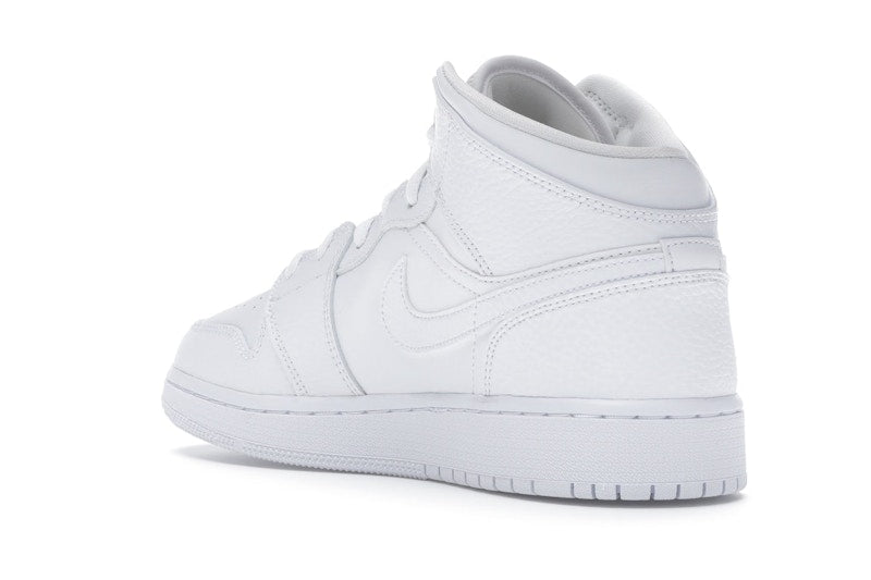 Jordan 1 Mid Triple White Tumbled Leather (GS)