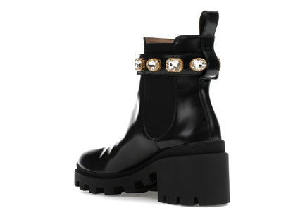 Gucci Crystal Belt 60mm Ankle Boot Black Leather