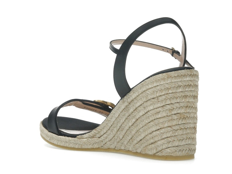 Gucci Double G 95mm Platform Espadrille Black Leather