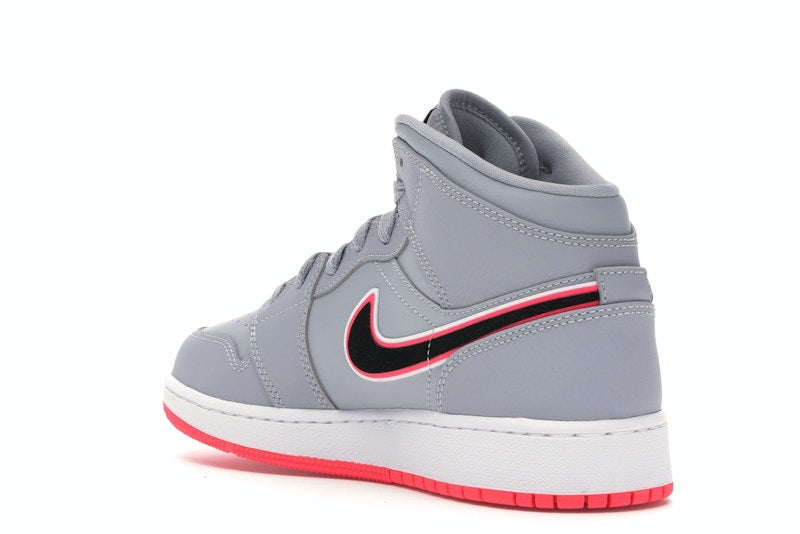 Jordan 1 Mid Wolf Grey Racer Pink Black (GS)