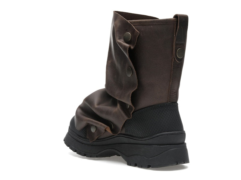 H&M x Glenn Martens Gaiter-Detail Leather Boots Dark Brown