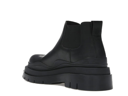 Bottega Veneta Leather Tire Chunky Sole Ankle Chelsea Boot Black
