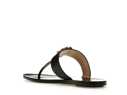 Gucci Double G Thong Sandal Black Leather