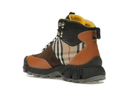 Burberry Vintage Check Tor Boots Beige Brown Black