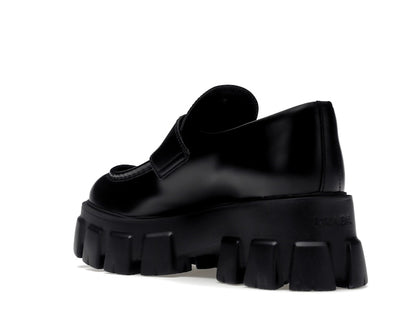 Prada Monolith 55mm Loafer Black Brushed Leather
