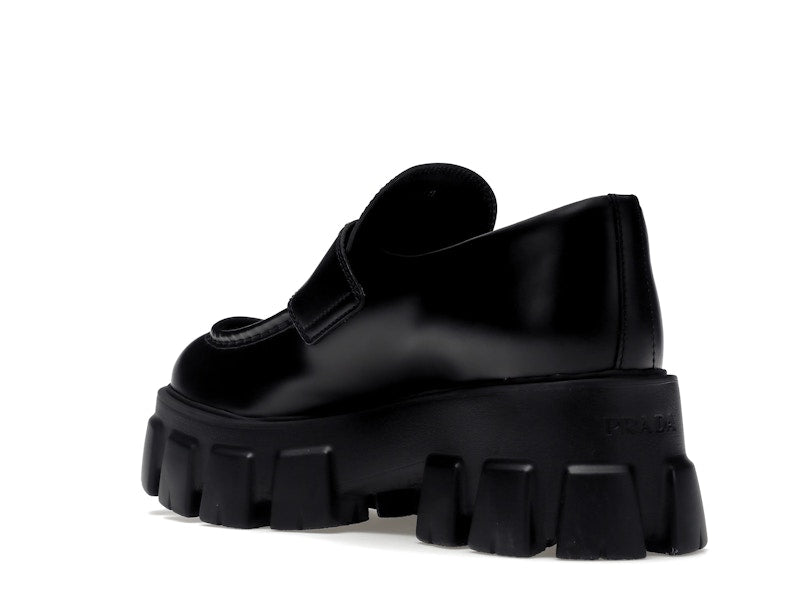 Prada Monolith 55mm Loafer Black Brushed Leather