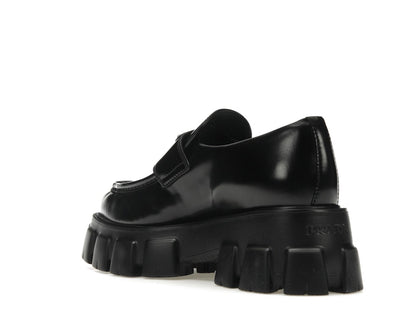 Prada Monolith 55mm Pointy Loafer Black Brushed Leather