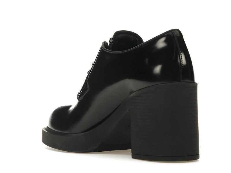 Prada Lace Up 85mm Heels Black Brushed Leather
