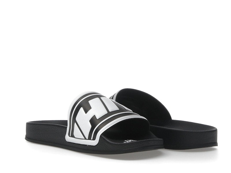 OFF-WHITE Embossed Logo Pool Slides Black White (Women's)
