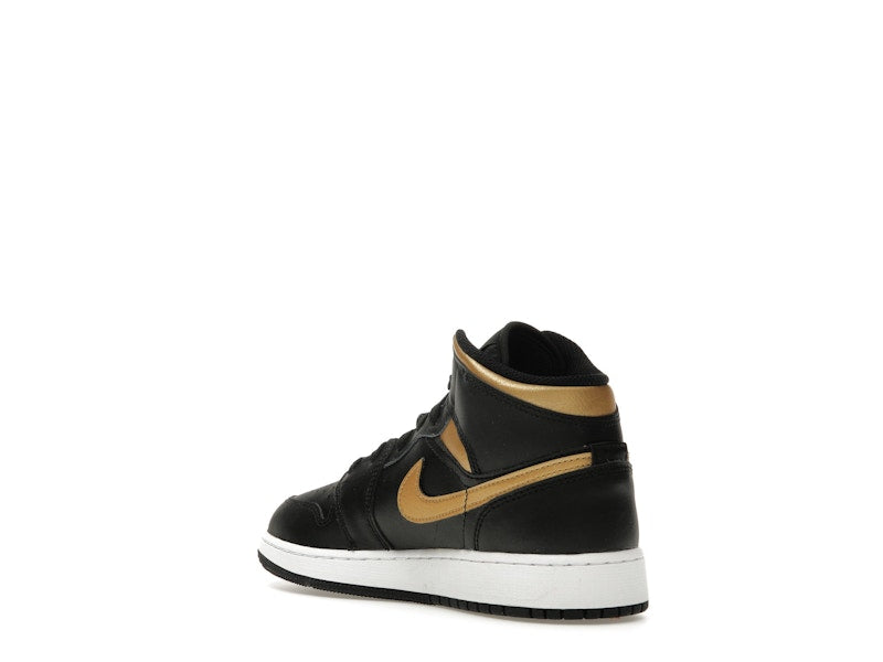 Jordan 1 Mid Black Metallic Gold Swoosh (GS)