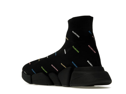 Balenciaga Speed 2.0 AllOver Logo Recycled Knit Black Multicolor
