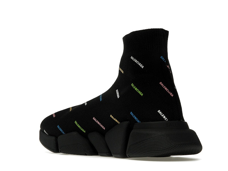 Balenciaga Speed 2.0 AllOver Logo Recycled Knit Black Multicolor