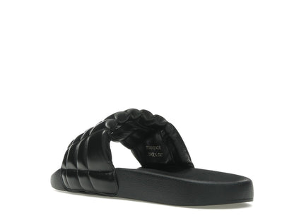 Burberry Monogram Motif Quilted Lambskin Slides Black Gold-tone