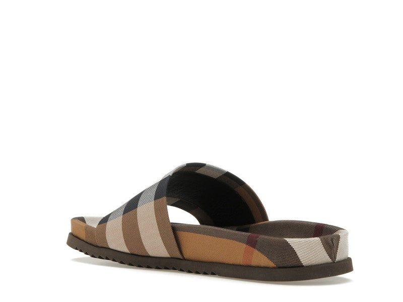 Burberry Check Cotton Slides Birch Brown