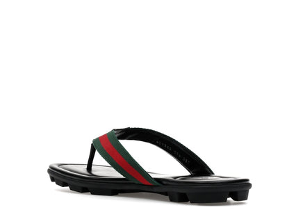 Gucci Web and Leather Thong Sandal Black Leather
