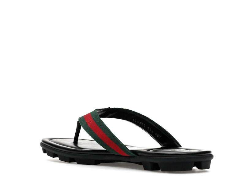 Gucci Web and Leather Thong Sandal Black Leather
