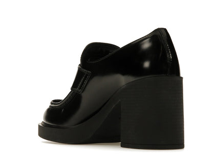 Prada Chocolate High-Heeled 85mm Loafers Black Brushed Leather