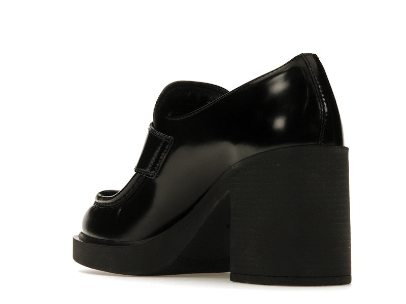 Prada Chocolate High-Heeled 85mm Loafers Black Brushed Leather