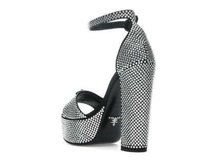 Prada 135mm Crystal Platform Sandals Black Satin