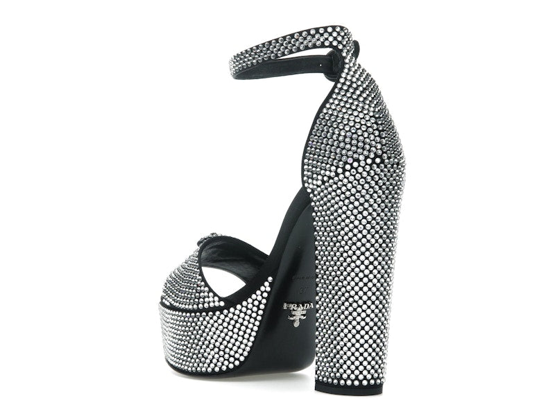 Prada 135mm Crystal Platform Sandals Black Satin