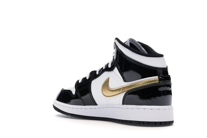 Jordan 1 Mid Patent Black White Gold (GS)