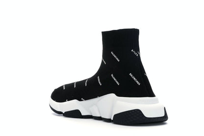 Balenciaga Speed Trainer Logo Print Black White (Women's)