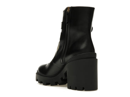 Gucci Buckles Ankle Boots Black Beige (Women's)