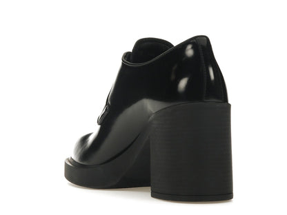 Prada Lace Up 85mm Heels Black Brushed Leather