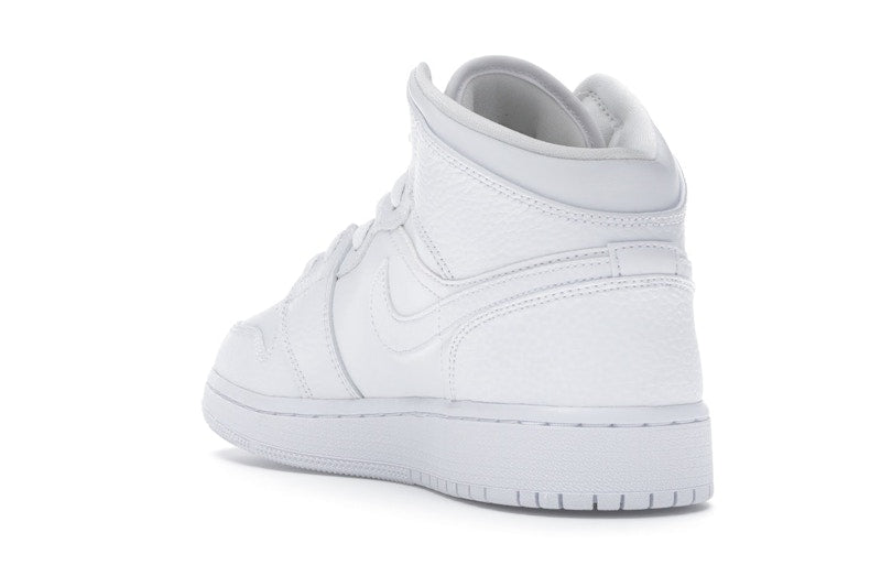 Jordan 1 Mid Triple White Tumbled Leather (GS)