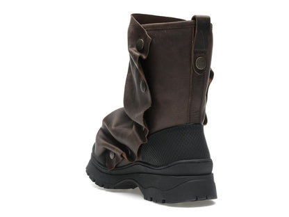 H&M x Glenn Martens Gaiter-Detail Leather Boots Dark Brown