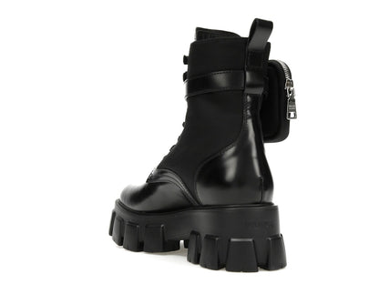 Prada Monolith 55mm Pouch Ankle Boots Black Leather