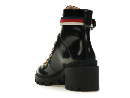 Gucci Sylvie Web 55mm Ankle Boot Black Leather