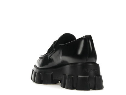 Prada Monolith 55mm Pointy Loafer Black Brushed Leather