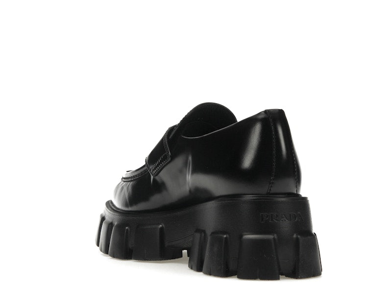 Prada Monolith 55mm Pointy Loafer Black Brushed Leather