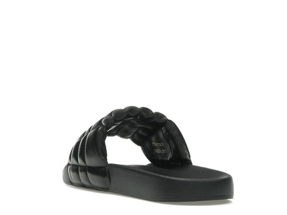 Burberry Monogram Motif Quilted Lambskin Slides Black Gold-tone