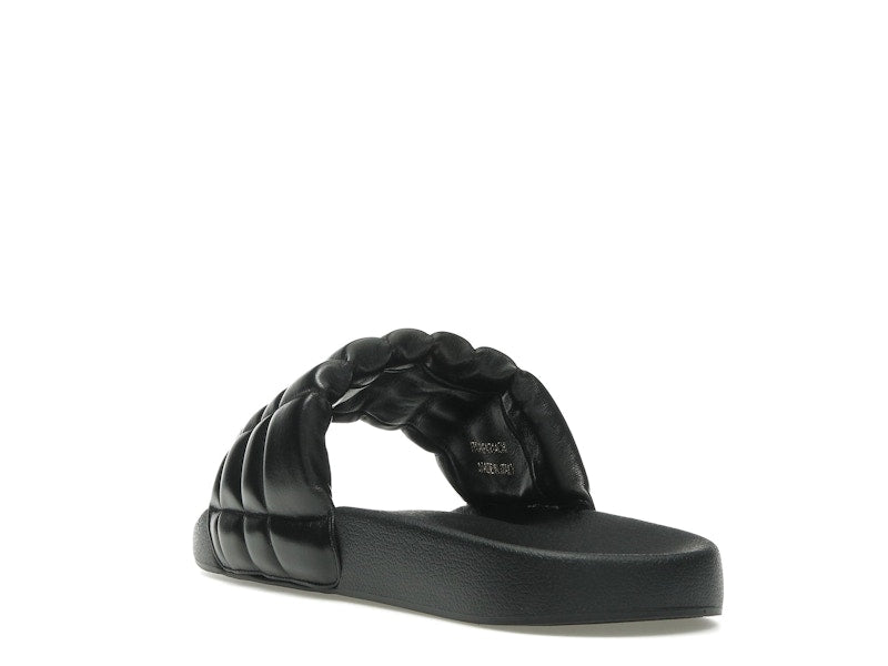 Burberry Monogram Motif Quilted Lambskin Slides Black Gold-tone
