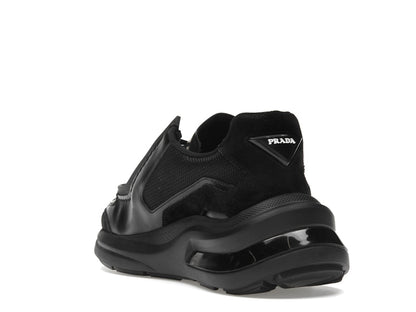 Prada Brushed Leather Sneakers Bike Fabric Suede Black