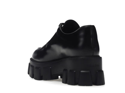 Prada Monolith 55mm Lace Up Loafer Black Brushed Leather