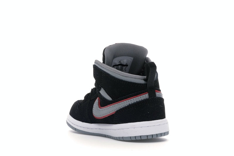 Jordan 1 Mid Black Particle Grey Gym Red (TD)