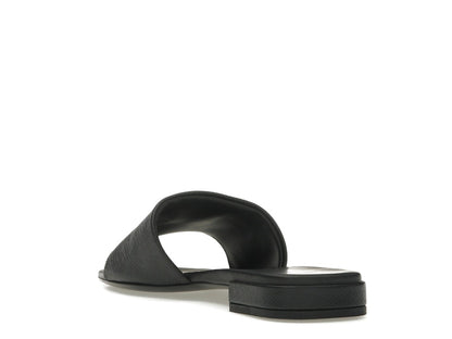 Prada Logo Slide Sandals Black Saffiano Leather